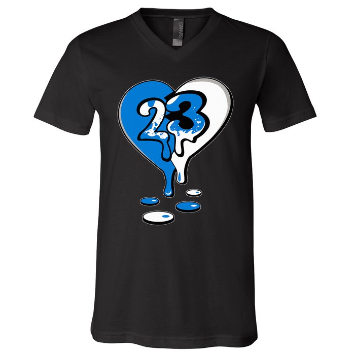 23 Drip Heart Military Blue 4s Matching V-Neck T-Shirt