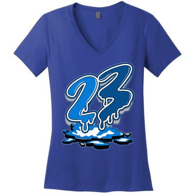 23 Drip Military Blue 4s Matching Women's V-Neck T-Shirt