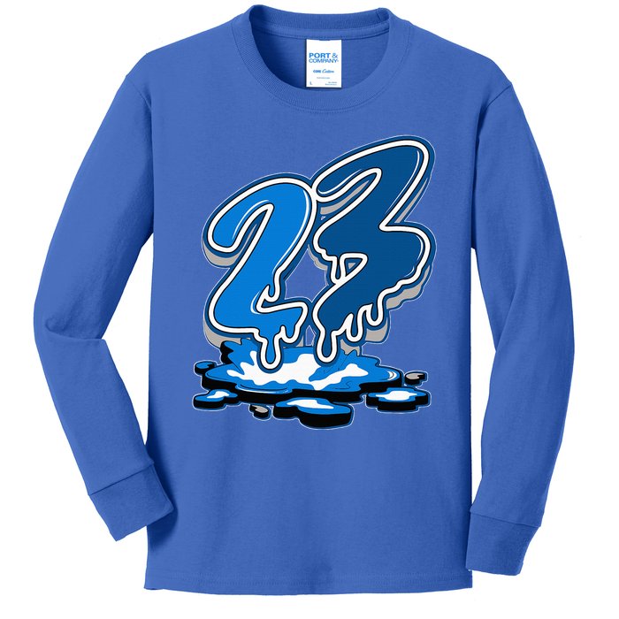 23 Drip Military Blue 4s Matching Kids Long Sleeve Shirt