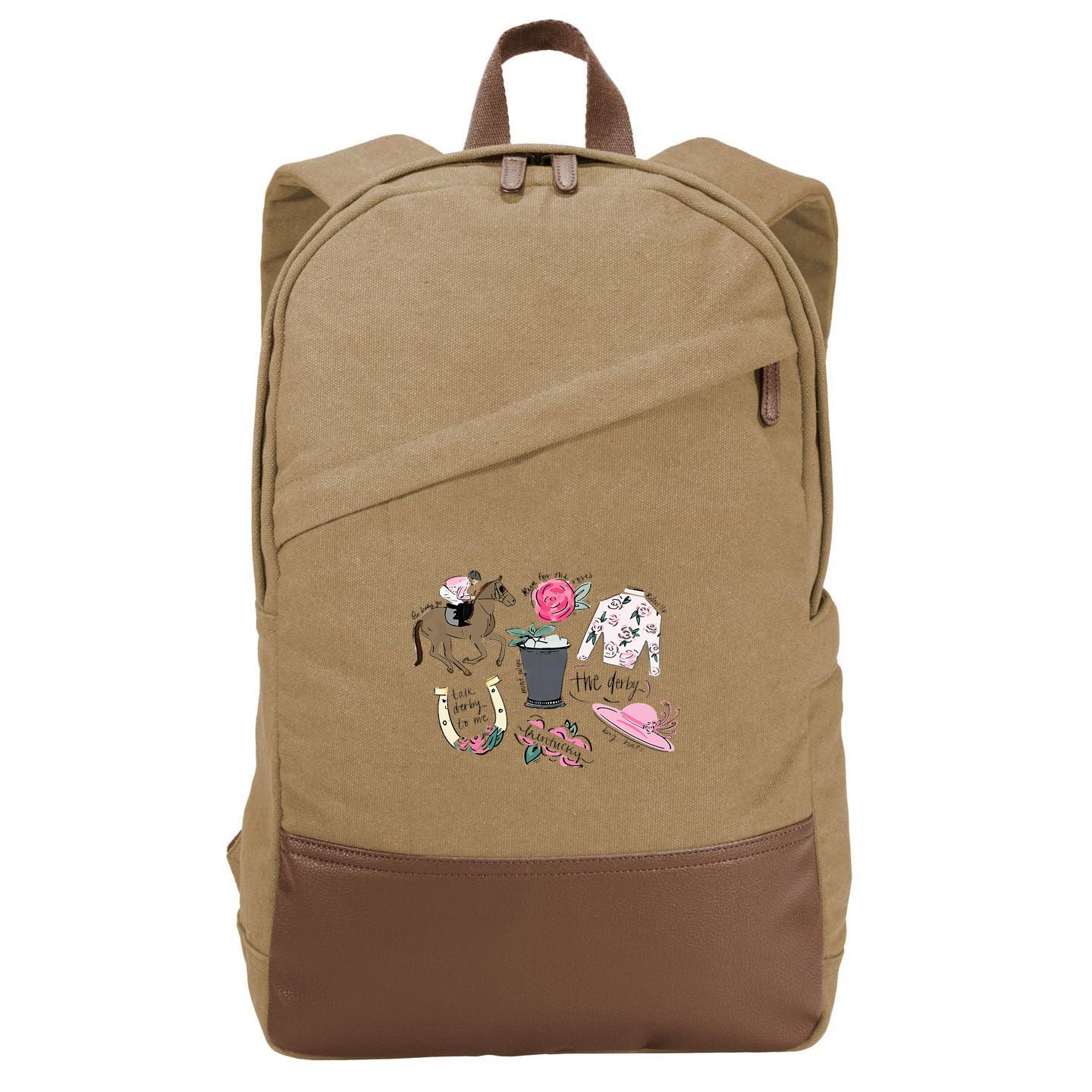 2024 Derby Vibes Horse Racing Horse Race Horse Lover Women Cotton Canvas Backpack