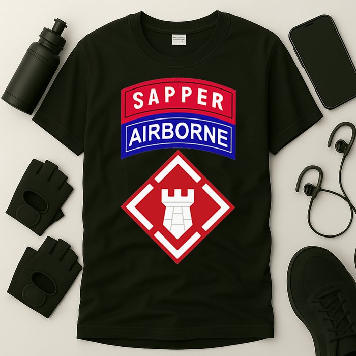 20th Engineer Brigade Patch W Airborne And Sapper Tab T-Shirt