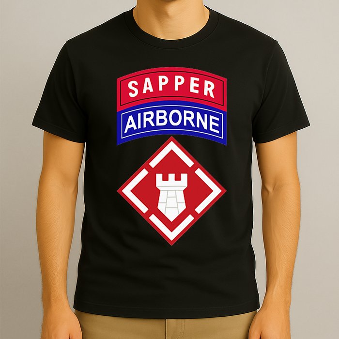 20th Engineer Brigade Patch W Airborne And Sapper Tab T-Shirt