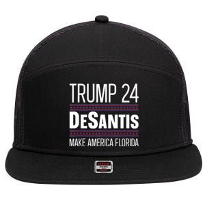 2024 Election Desantis Trump Make America Florida 7 Panel Mesh Trucker Snapback Hat