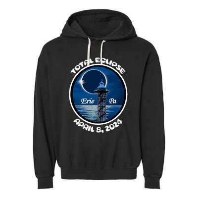 2024 Eclipse Erie Pa Tower Lake Ere April Path Of Totality Garment-Dyed Fleece Hoodie