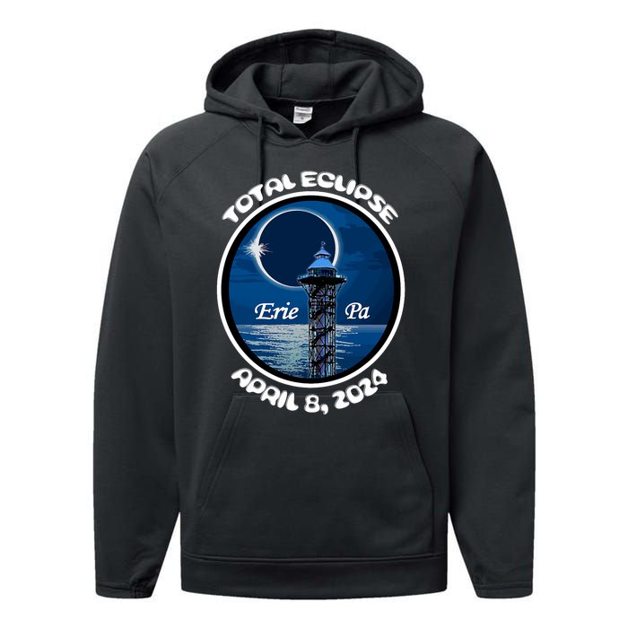 2024 Eclipse Erie Pa Tower Lake Ere April Path Of Totality Performance Fleece Hoodie