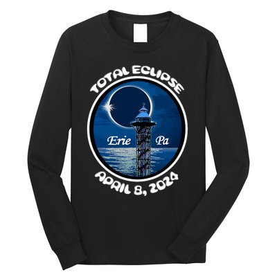 2024 Eclipse Erie Pa Tower Lake Ere April Path Of Totality Long Sleeve Shirt