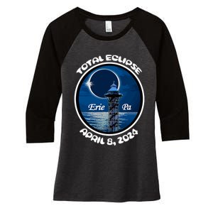 2024 Eclipse Erie Pa Tower Lake Ere April Path Of Totality Women's Tri-Blend 3/4-Sleeve Raglan Shirt