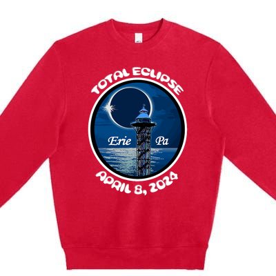 2024 Eclipse Erie Pa Tower Lake Ere April Path Of Totality Premium Crewneck Sweatshirt