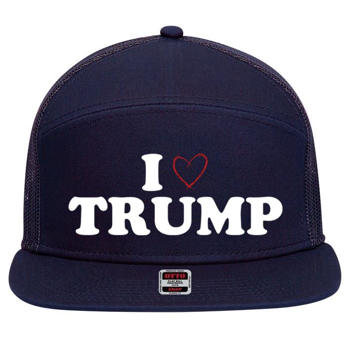 2024 Elections I Love Trump Heart Donald Show Your Support! 7 Panel Mesh Trucker Snapback Hat