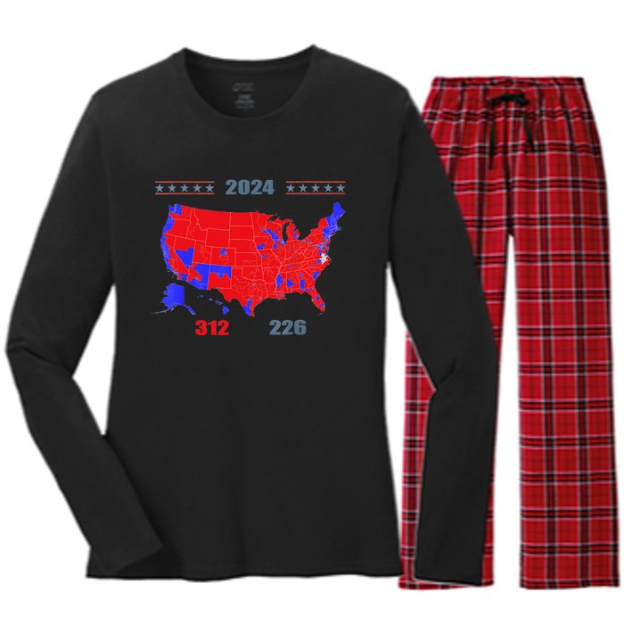 2024 Electoral Map Trump 312 Red 2024 Election Results Map Women's Long Sleeve Flannel Pajama Set 