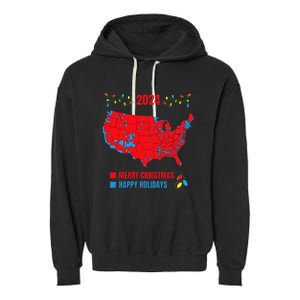 2024 Electoral Map Merry Christmas Trump Landslide Holiday Garment-Dyed Fleece Hoodie