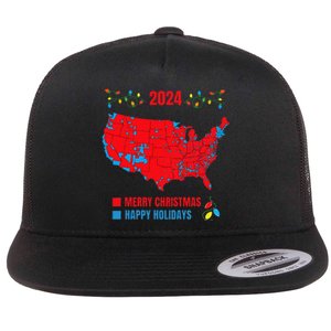 2024 Electoral Map Merry Christmas Trump Landslide Holiday Flat Bill Trucker Hat