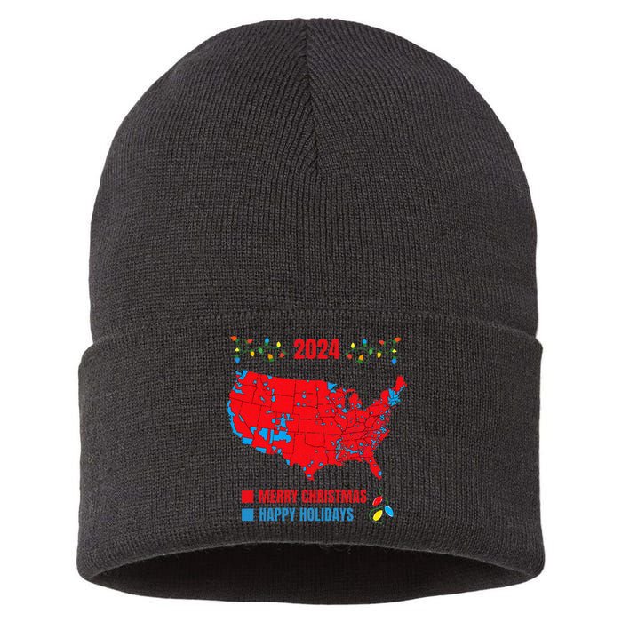 2024 Electoral Map Merry Christmas Trump Landslide Holiday Sustainable Knit Beanie