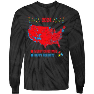 2024 Electoral Map Merry Christmas Trump Landslide Holiday Tie-Dye Long Sleeve Shirt