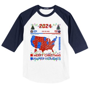 2024 Electoral Map Merry Christmas Trump Landslide Holiday Baseball Sleeve Shirt