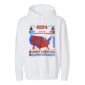 2024 Electoral Map Merry Christmas Trump Landslide Holiday Garment-Dyed Fleece Hoodie