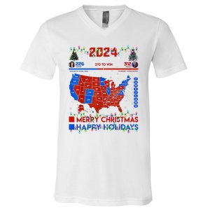 2024 Electoral Map Merry Christmas Trump Landslide Holiday V-Neck T-Shirt