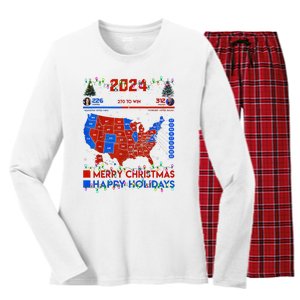 2024 Electoral Map Merry Christmas Trump Landslide Holiday Women's Long Sleeve Flannel Pajama Set 