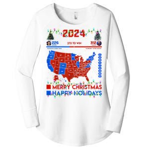 2024 Electoral Map Merry Christmas Trump Landslide Holiday Women's Perfect Tri Tunic Long Sleeve Shirt