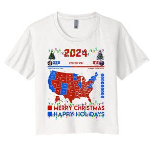 2024 Electoral Map Merry Christmas Trump Landslide Holiday Women's Crop Top Tee