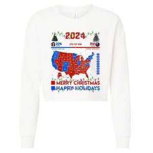 2024 Electoral Map Merry Christmas Trump Landslide Holiday Cropped Pullover Crew