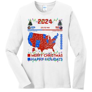 2024 Electoral Map Merry Christmas Trump Landslide Holiday Ladies Long Sleeve Shirt