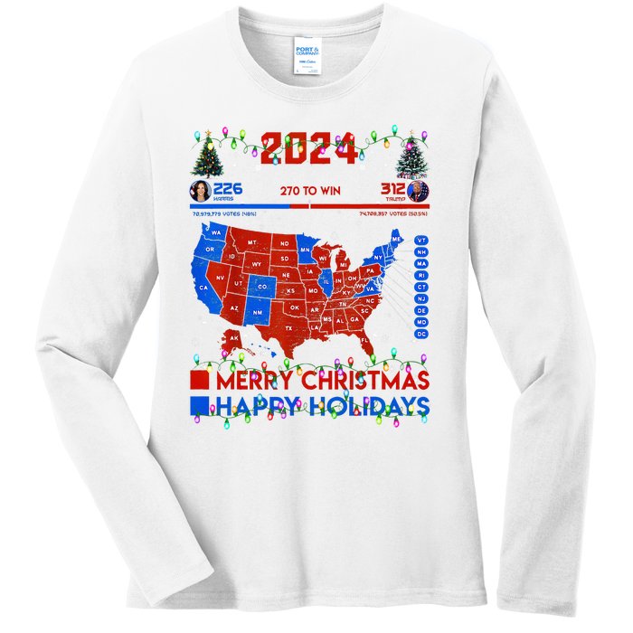 2024 Electoral Map Merry Christmas Trump Landslide Holiday Ladies Long Sleeve Shirt