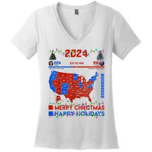 2024 Electoral Map Merry Christmas Trump Landslide Holiday Women's V-Neck T-Shirt