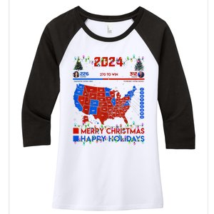 2024 Electoral Map Merry Christmas Trump Landslide Holiday Women's Tri-Blend 3/4-Sleeve Raglan Shirt