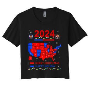 2024 Electoral Map Merry Christmas Trump Landslide Holiday Women's Crop Top Tee