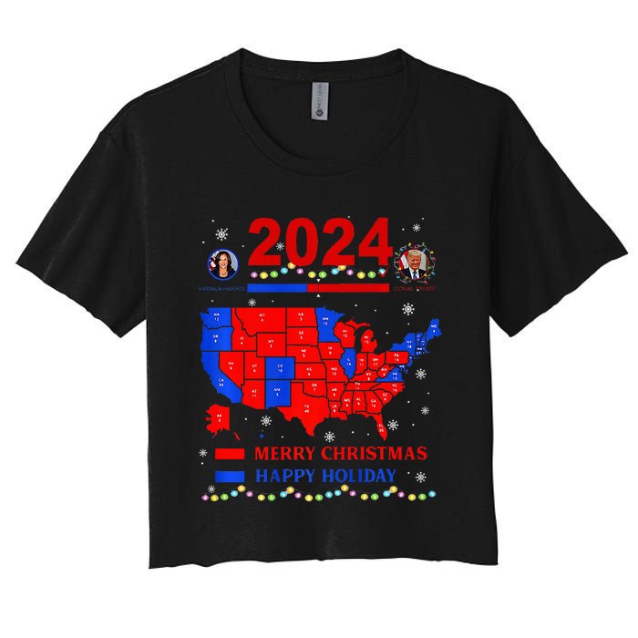 2024 Electoral Map Merry Christmas Trump Landslide Holiday Women's Crop Top Tee