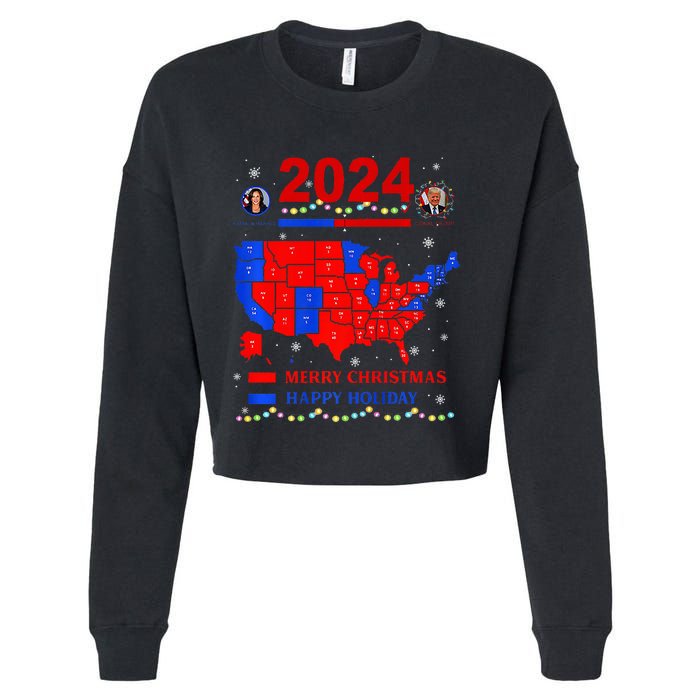 2024 Electoral Map Merry Christmas Trump Landslide Holiday Cropped Pullover Crew