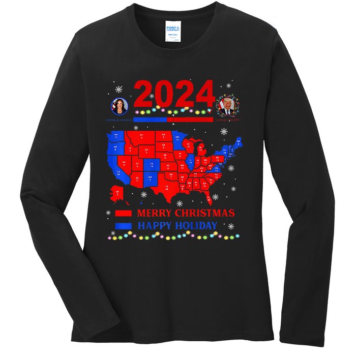 2024 Electoral Map Merry Christmas Trump Landslide Holiday Ladies Long Sleeve Shirt