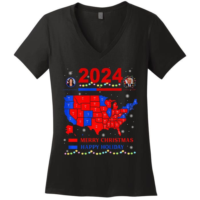 2024 Electoral Map Merry Christmas Trump Landslide Holiday Women's V-Neck T-Shirt