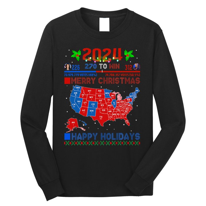 2024 Electoral Map Merry Christmas Trump Landslide Holiday Long Sleeve Shirt