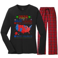 2024 Electoral Map Merry Christmas Trump Landslide Holiday Women's Long Sleeve Flannel Pajama Set 