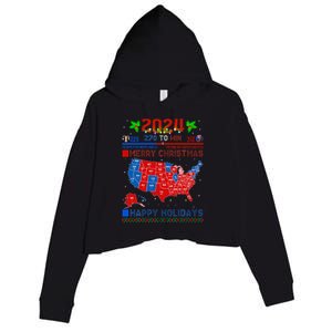 2024 Electoral Map Merry Christmas Trump Landslide Holiday Crop Fleece Hoodie