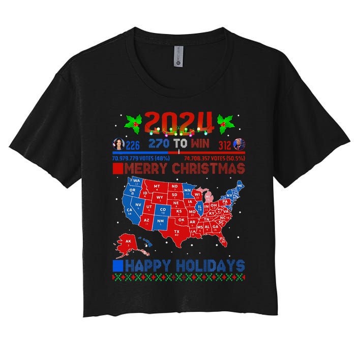 2024 Electoral Map Merry Christmas Trump Landslide Holiday Women's Crop Top Tee