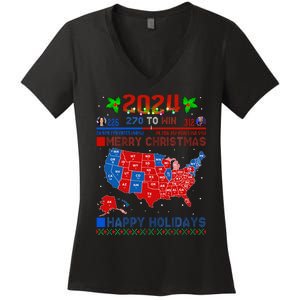 2024 Electoral Map Merry Christmas Trump Landslide Holiday Women's V-Neck T-Shirt