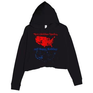 2024 Electoral Map Merry Christmas Trump Landslide Holiday Crop Fleece Hoodie