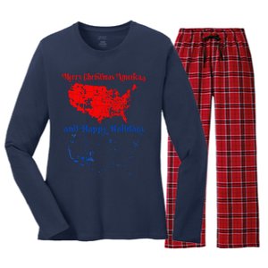 2024 Electoral Map Merry Christmas Trump Landslide Holiday Women's Long Sleeve Flannel Pajama Set 