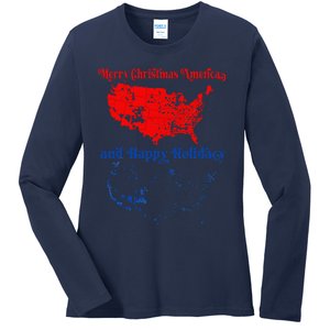 2024 Electoral Map Merry Christmas Trump Landslide Holiday Ladies Long Sleeve Shirt