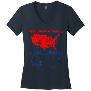 2024 Electoral Map Merry Christmas Trump Landslide Holiday Women's V-Neck T-Shirt