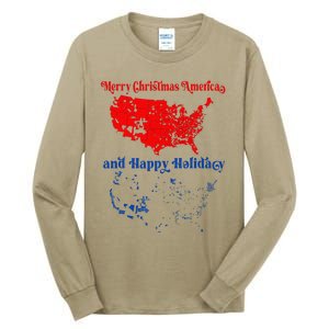 2024 Electoral Map Merry Christmas Trump Landslide Holiday Tall Long Sleeve T-Shirt