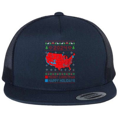 2024 Electoral Map Trump Landslide Ugly Christmas Sweater Flat Bill Trucker Hat