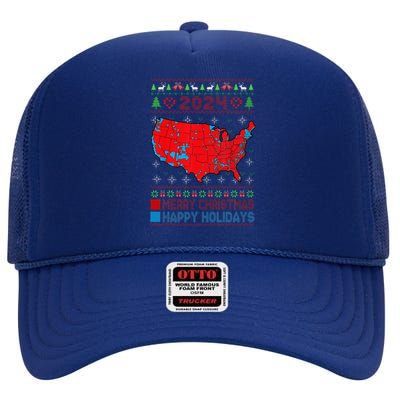 2024 Electoral Map Trump Landslide Ugly Christmas Sweater High Crown Mesh Back Trucker Hat