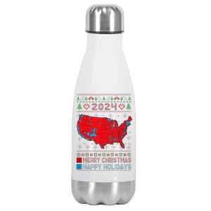 2024 Electoral Map Trump Landslide Ugly Christmas Sweater Stainless Steel Insulated Water Bottle