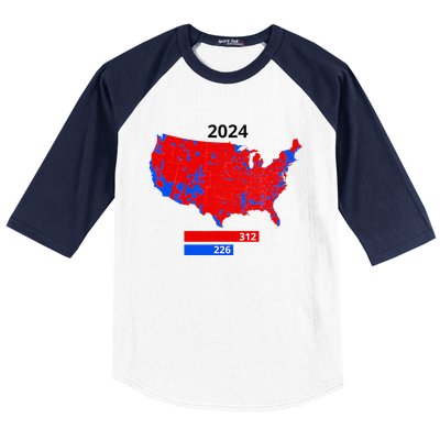 2024 Electoral Map Trump 312 Red 2024 Election Results Map Baseball Sleeve Shirt