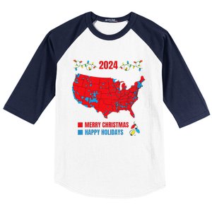 2024 Electoral Map Merry Christmas Trump Landslide Holiday Baseball Sleeve Shirt