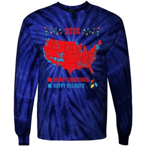 2024 Electoral Map Merry Christmas Trump Landslide Holiday Tie-Dye Long Sleeve Shirt